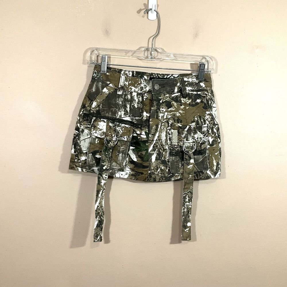 Rise Supply Co Womens Camo Cargo Denim Mini Skirt 1 Green Streetwear Country